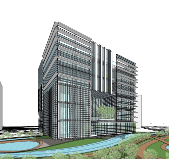 现代办公楼外观草图大师模型，办公楼外观sketchup模型免费下载