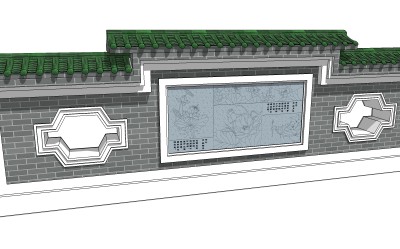 现代景观墙SU模型下载，景观墙skb模型分享