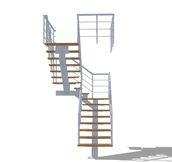现代钢结构三跑楼梯草图大师模型，钢结构三跑楼梯sketchup模型免费下载