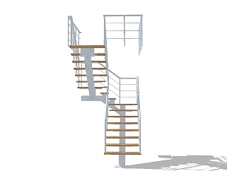 现代钢结构三跑楼梯草图大师模型，钢结构三跑楼梯sketchup模型免费下载