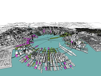现代城市规划免费su模型下载、城市规划草图大师模型下载