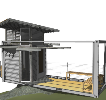 现代集装箱改造房sketchup模型，集装箱房屋草图大师模型下载
