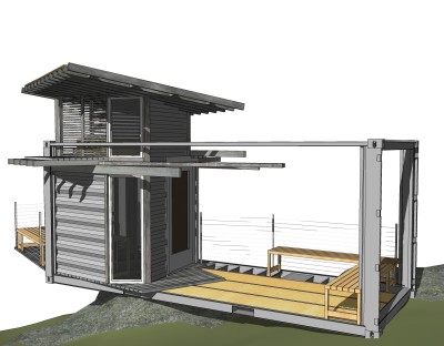 现代集装箱改造房sketchup模型，集装箱房屋草图大师模型下载