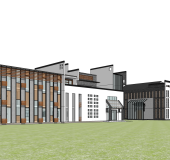 新中式办公楼草图大师模型，办公楼sketchup模型免费下载