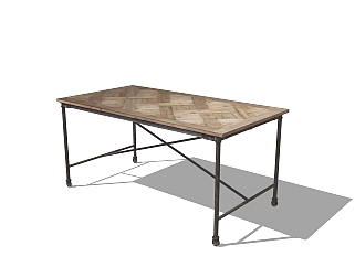 现代实木餐桌su模型，<em>简易</em>桌子长餐桌草图大师模型下载