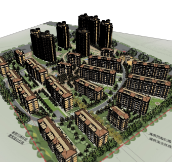 欧式住宅小区规划su模型下载、住宅小区规划草图大师模型下载