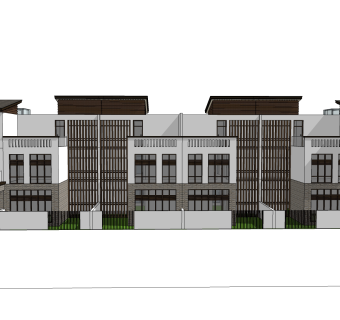 现代连排别墅草图大师模型下载，联排别墅sketchup模型