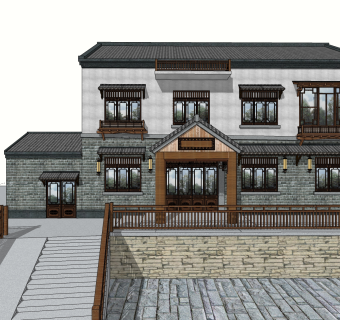 现代独栋别墅草图大师模型下载，独栋别墅sketchup模型