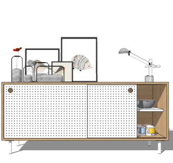 现代边柜组合su模型，边柜草图大师模型下载