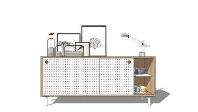 现代边柜组合su模型，边柜草图大师模型下载