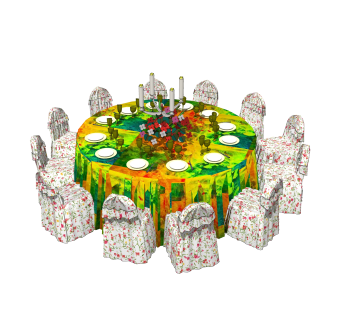 美式餐桌椅草图大师模型，餐桌椅skb文件下载