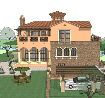 欧式别墅SU模型，别墅SKP模型下载