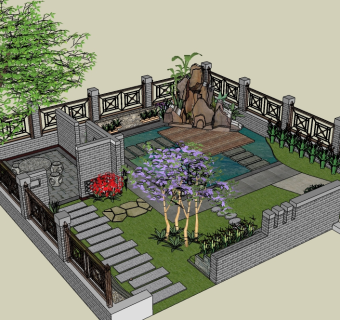 庭院设计su模型下载、庭院设计草图大师模型下载
