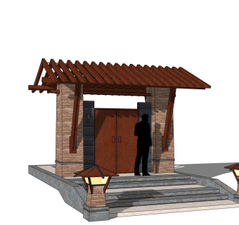 中式大门门头草图大师模型，大门门头sketchup模型免费下载