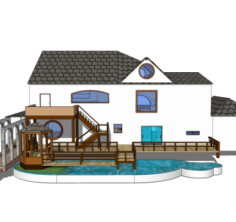 现代风格别墅草图大师模型下载，别墅SKP模型下载