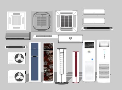 现代立柜式空调组合sketchup模型，空调草图大师模型下载