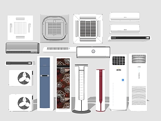 现代立柜式空调组合sketchup模型，空调草图大师模型下载