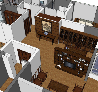 新中式简装4居室sketchup模型下载