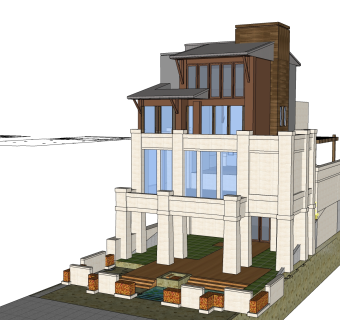 现代简约欧式别墅外观草图大师模型，SU模型免费下载