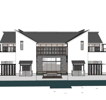中式别墅草图大师模型，别墅sketchup模型