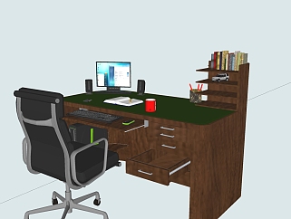 电脑椅办公电脑桌椅SU模型，办公电脑桌椅skp模型下载