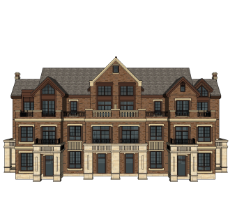 欧式连排别墅草图大师模型下载，别墅外观sketchup模型分享