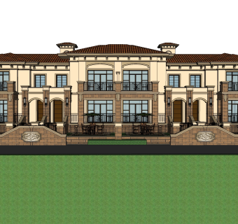 欧式联排别墅SU模型，联排别墅SKP模型下载