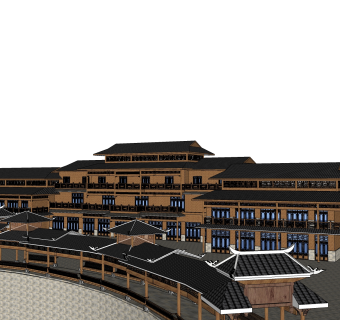 新中式苗族风格木制建筑草图大师模型，古建民俗sketchup模型免费下载