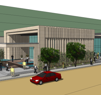 现代售楼处建筑方案草图大师模型，售楼部建筑sketchup模型免费下载