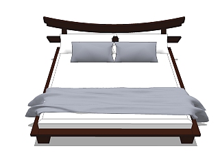 日式床SU模型下载，双人床草图大师模型