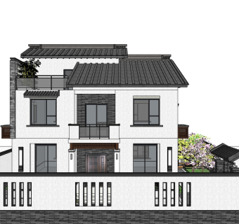 新中式别墅su模型下载、新中式别墅草图大师模型下载
