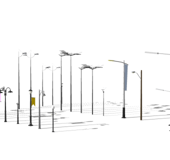 现代路灯组合草图大师模型，路灯组合sketchup模型下载