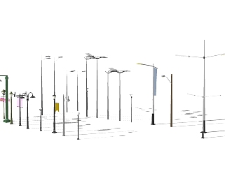 现代路灯组合草图大师模型，路灯组合sketchup模型下载