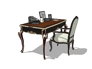 欧式书桌椅子组合<em>su模型</em>，书桌椅子sketchup模型下载