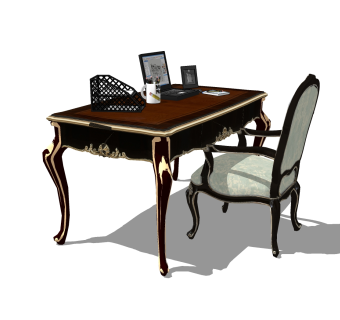欧式书桌椅子组合su模型，书桌椅子sketchup模型下载