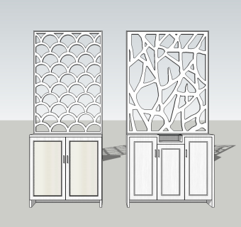 现代屏风鞋柜草图大师模型，屏风鞋柜sketchup模型下载