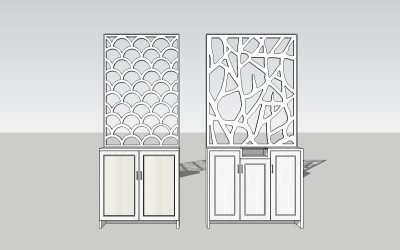 现代屏风鞋柜草图大师模型，屏风鞋柜sketchup模型下载