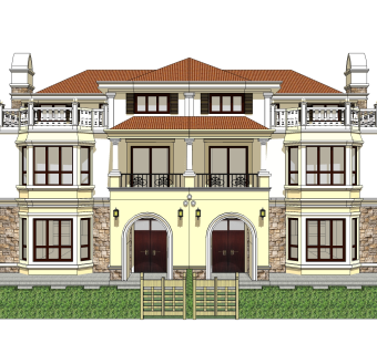 欧式联排别墅su模型，别墅sketchup模型下载