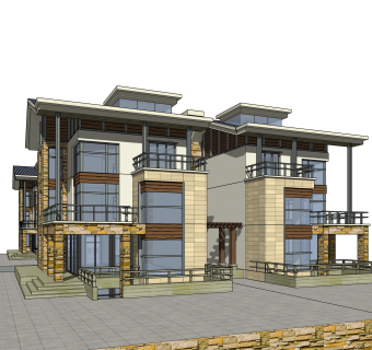 现代别墅草图大师模型下载，别墅外观sketchup模型分享