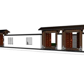 中式院门院墙草图大师模型，院门院墙sketchup模型免费下载