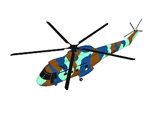现代SA-330<em>美洲</em>豹直升机草图大师模型，直升机sketchup...