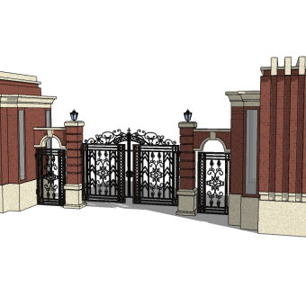 欧式入口大门草图大师模型下载，入口大门sketchup模型