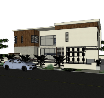 现代欧式风格别墅草图大师模型，别墅SU模型下载