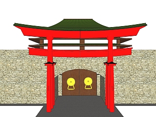 日式城门楼草图大师模型下载、城门楼su模型下载