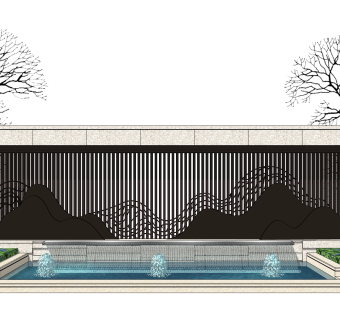 新中式景墙sketchup模型下载