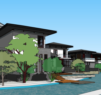 新中式草图大师别墅模型，sketchup别墅su模型下载