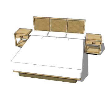 新中式双人床草图大师模型，双人床SU模型下载