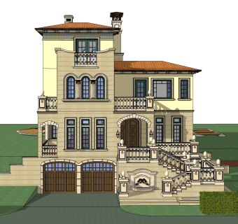 欧式新古典别墅外观草图大师模型，新古典别墅外观sketchup模型免费下载