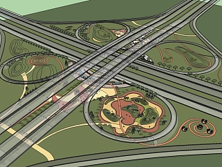 现代高速公路景观免费草图大师、高速公路su模型下载
