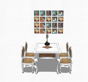 欧式餐桌椅草图大师模型，餐桌椅skb文件下载